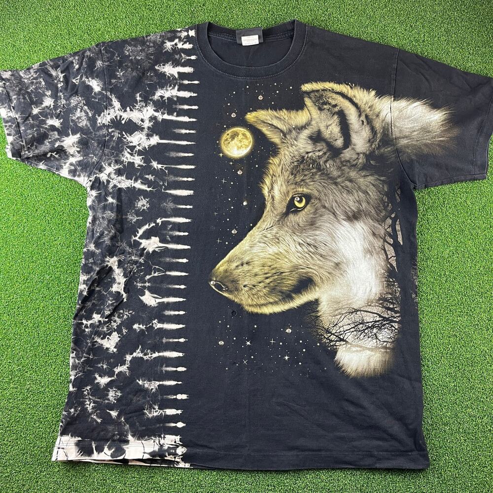 Vintage Y2K Jays Rock Wolf Realism Studded Tie Dye All Over Print T Shirt Sz XL